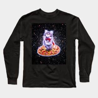 Galaxy Kitty Cat Riding Pizza In Space Long Sleeve T-Shirt